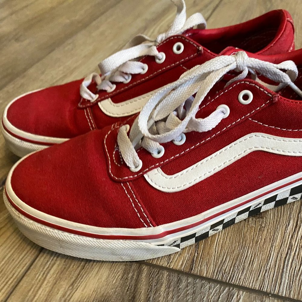 Girls light used red vans with checkers size youth 3